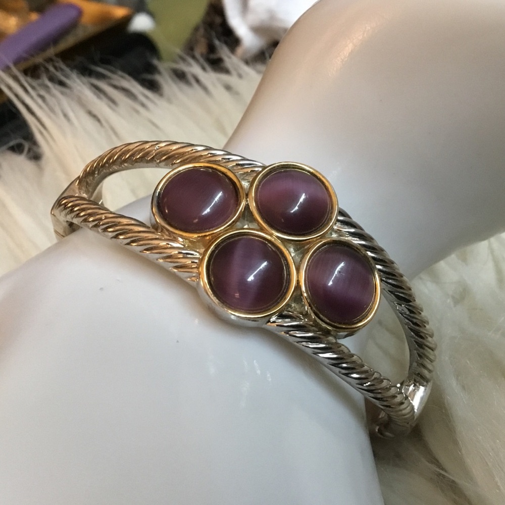 Vintage Silver and Purple Glass Clamper Bracelet - Picture 3 of 5